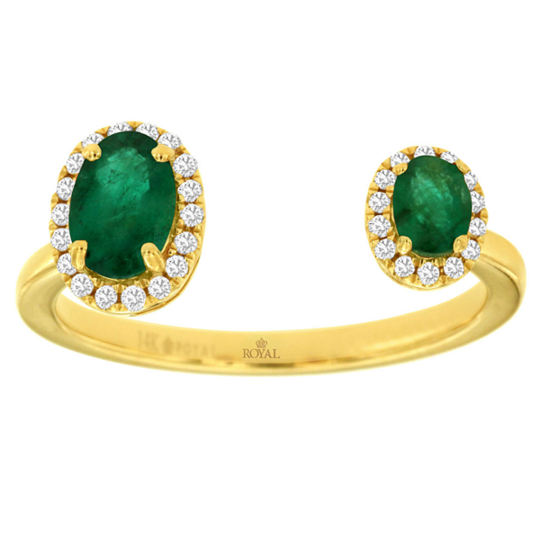 14K Gold Oval Green Emerald Halo Diamond Open Fashion Ring - Dallas TX