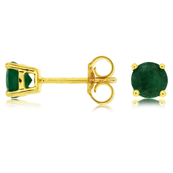 14K Gold Round-Cut Green Emerald Stud Earrings - Dallas TX