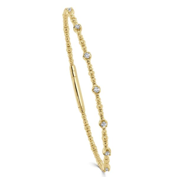 14K Yellow Gold Bead and Bezel Set Diamond Station Bangle - Dallas TX