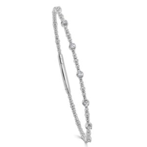 14K White Gold Bead and Bezel Set Diamond Station Bangle - Dallas TX