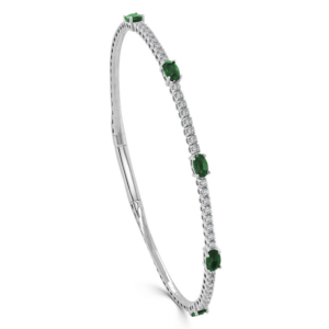 14K Gold Oval-Cut Green Emerald and Diamond Station Flexible Bangle - Dallas TX