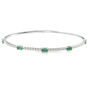 14K Gold Oval-Cut Green Emerald and Diamond Station Flexible Bangle - Dallas TX - Mariloff Diamonds