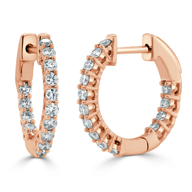 14K Rose Gold In & Out Huggies with .51ctw Diamonds .60″ Earrings 2