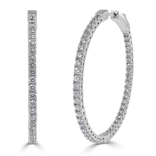 14K Gold Classic 1 1/2 Inch Flexible Diamond Hoop Earrings - Dallas TX