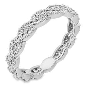 14K White Gold Stackable Twist Diamond Accented Wedding Band - Dallas TX