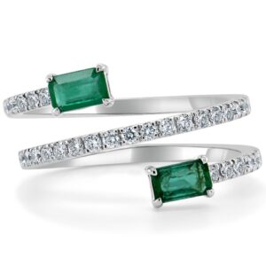 14K Gold Green Emerald and Diamond Bypass Ring | Dallas TX | Mariloff Diamonds & Fine Jewelry