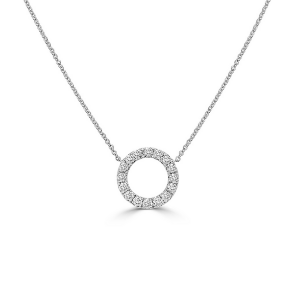 14K White Gold Classic Diamond Open Circle Pendant Necklace - Dallas TX