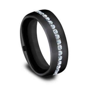 Black Titanium 6.5MM Satin Diamond Men's Wedding Ring - Dallas TX