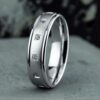 14K White Gold 6MM Square Bezel Satin Diamond Men's Wedding Band