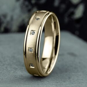 14K Gold 6MM Square Bezel Satin Diamond Men's Wedding Band - Dallas TX