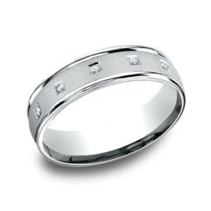 14K White Gold 6MM Square Bezel Satin Diamond Men's Wedding Band - Dallas TX