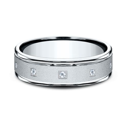 14K White Gold 6MM Square Bezel Satin Diamond Men's Wedding Ring - Mariloff Diamonds