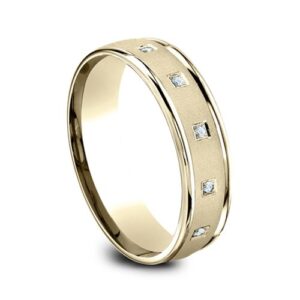 14K Yellow Gold 6MM Square Bezel Satin Diamond Men's Wedding Band - Dallas TX - Mariloff