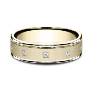 14K Yellow Gold 6MM Square Bezel Satin Diamond Men's Wedding Band - Dallas