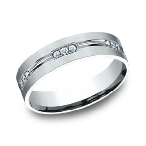 14K White Gold 6MM Satin Grooved Diamond Men's Wedding Band - Dallas