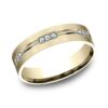 14K Yellow Gold 6MM Satin Grooved Diamond Men's Wedding Ring - Dallas TX
