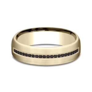 14K Yellow Gold 6.5MM Black Diamond Men's Wedding Band - Dallas TX - Mariloff Diamonds