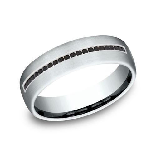 14K White Gold 6.5MM Black Diamond Men's Wedding Ring - Dallas TX