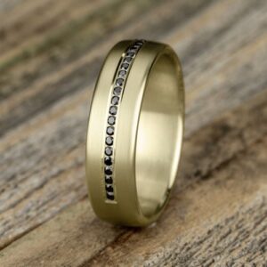 14K Yellow Gold 6.5MM Black Diamond Men's Wedding Band - Dallas TX