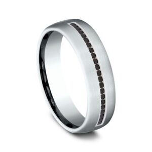 14K White Gold 6.5MM Black Diamond Men's Wedding Band - Dallas TX