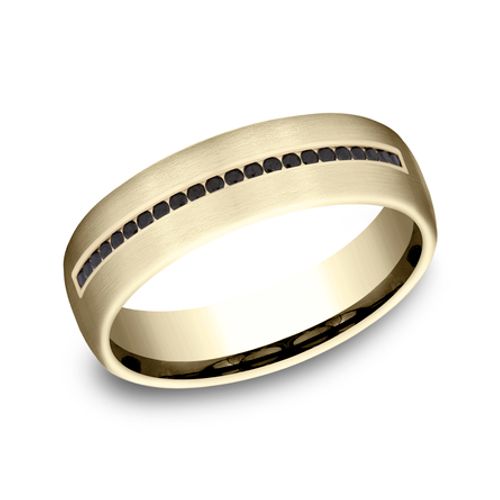 14K Yellow Gold 6.5MM Black Diamond Men's Wedding Band - Mariloff Diamonds