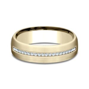 14K Yellow Gold 6.5MM Satin Subtle Diamond Men's Wedding Band - Dallas TX