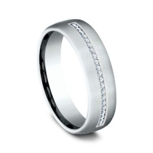 14K White Gold 6.5MM Satin Subtle Diamond Men's Wedding Band - Dallas
