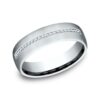 14K White Gold 6.5MM Satin Subtle Diamond Men's Wedding Band - Dallas TX