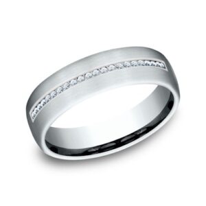 14K White Gold 6.5MM Satin Subtle Diamond Men's Wedding Band - Dallas TX