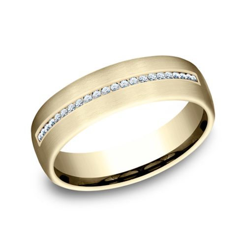 14K Yellow Gold 6.5MM Satin Subtle Diamond Men's Wedding Band - Dallas TX - Mariloff Diamonds