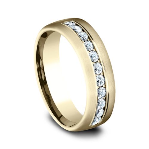 14K Yellow Gold 7.5MM Channel Set Diamond Men's Wedding Ring - Dallas TX