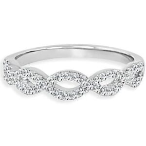 14K White Gold Open-Twist Pave Diamond Stackable Wedding Band - Dallas TX