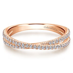 14K Rose Gold Criss-Cross Diamond Stackable Wedding Band - Dallas TX