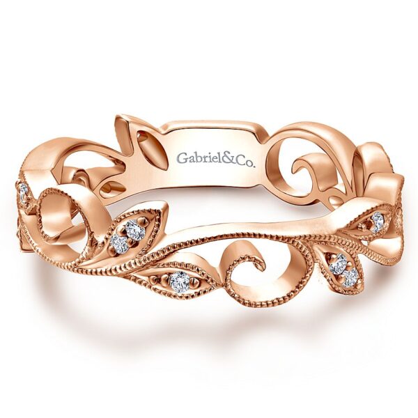 14K Rose Gold Scrolling Floral Diamond Accented Stackable Band - Dallas TX