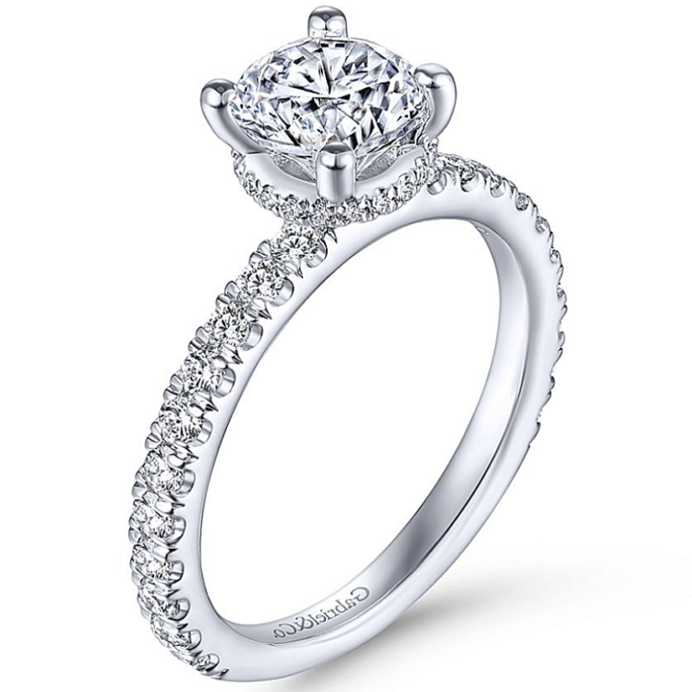 14K Gold Pave Wrap Hidden Halo Diamond Engagement Ring Mounting Classic 5