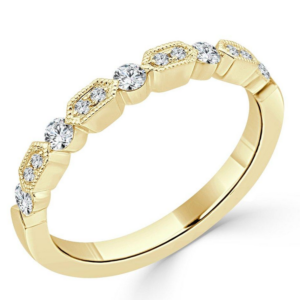 14K Yellow Gold Milgrain and Bezel Set Diamond Wedding Band - Dallas TX