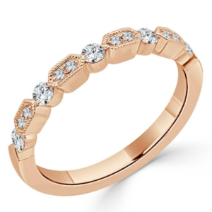 14K Rose Gold Milgrain and Bezel Set Diamond Wedding Band - Dallas TX