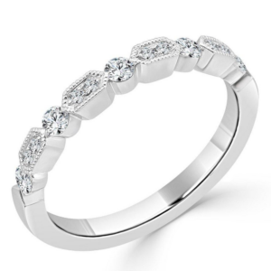 14K White Gold Milgrain and Bezel Set Diamond Wedding Band - Dallas TX