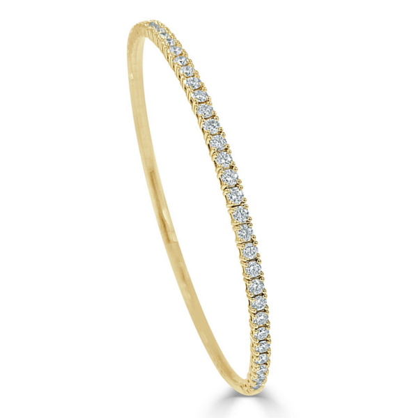 14K Yellow Gold Classic Round Brilliant Diamond Flexible Bangle - Dallas TX