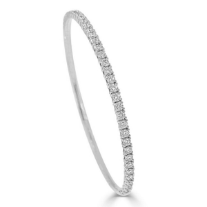 14K White Gold Classic Round Brilliant Diamond Flexible Bangle - Dallas TX