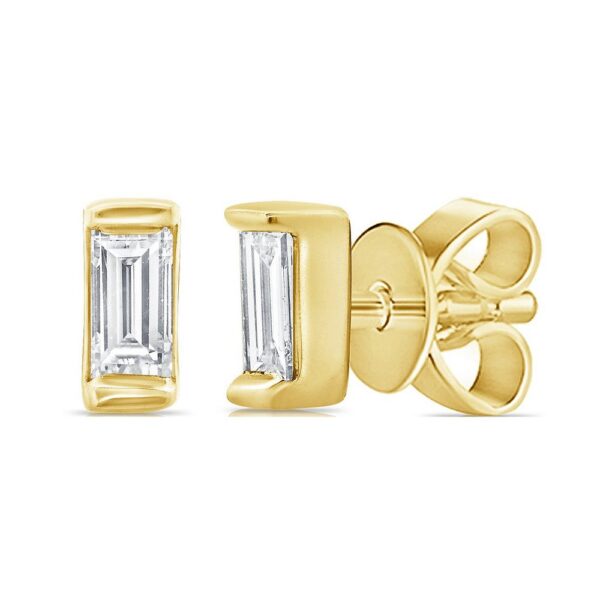 14K Yellow Gold Tension-Set Baguette Cut Diamond Stud Earrings - Dallas TX