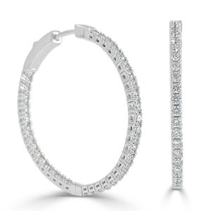 14K White Gold Classic 1 1/4 Inch Flexible Diamond Hoop Earrings - Dallas TX