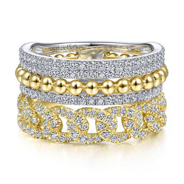 14K Gold Two-Tone Bead Chain-Link Diamond Fashion Ring - Dallas TX - Mariloff Diamonds