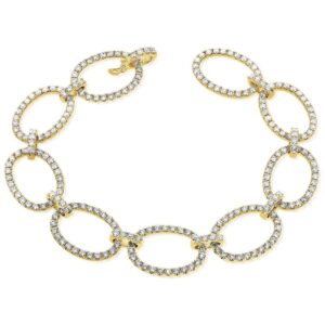 14K Gold Round Diamond Open Oval-Link Fashion Bracelet - Dallas TX