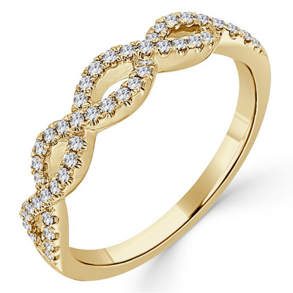 14K Yellow Gold Open-Twist Pave Diamond Stackable Wedding Band - Dallas TX