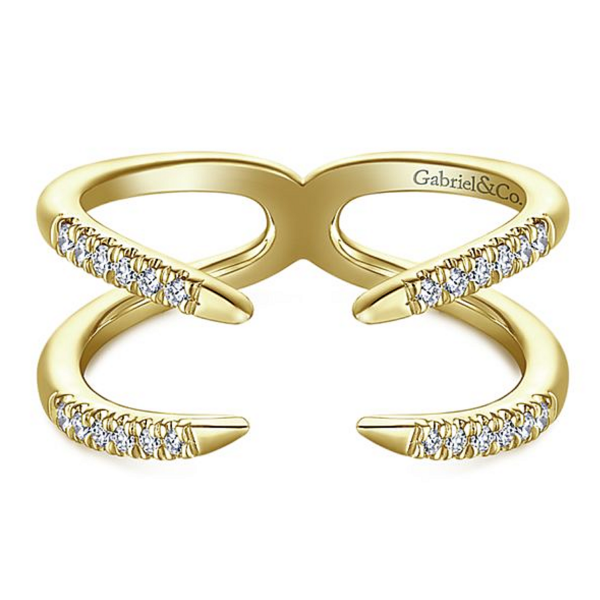 14K Yellow Gold Split Shank Open-Claw Diamond Accented Fashion Ring - Dallas TX