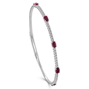 14K Gold Oval-Cut Ruby and Diamond Station Flexible Bangle - Dallas TX