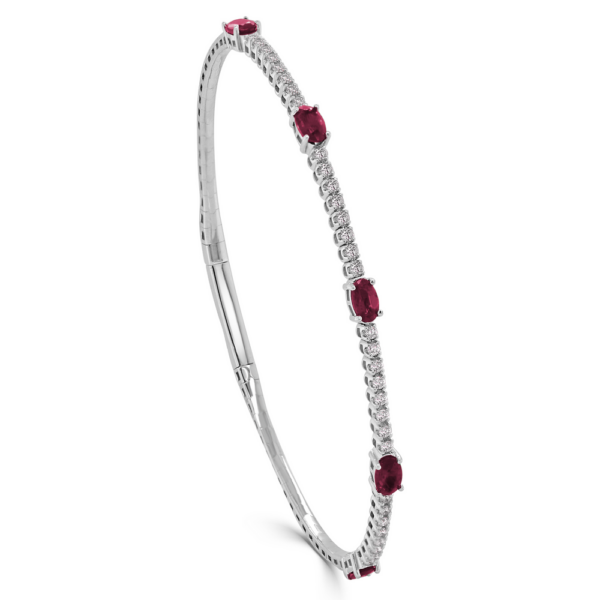 14K Gold Oval-Cut Ruby and Diamond Station Flexible Bangle - Dallas TX