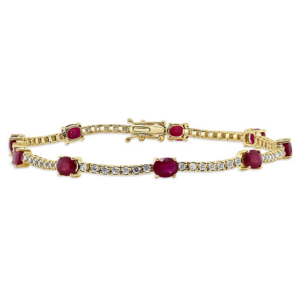 14K Gold Oval-Cut Ruby and Diamond Station Tennis Bracelet - Dallas TX