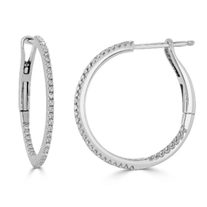 14K White Gold 3/4 Inch Whisper Thin Diamond Hoop Earrings - Dallas TX